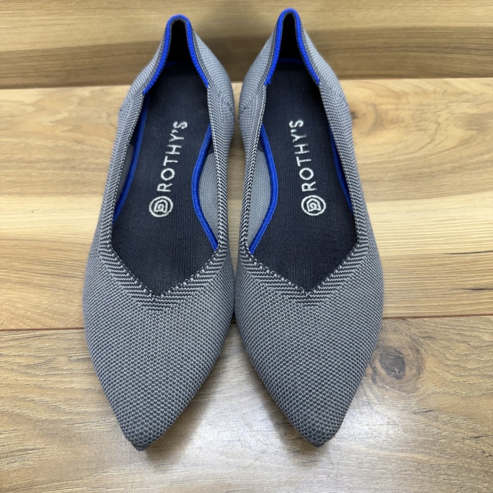 Rothys The Point Flats Gray Womens 9.5 Modern Comfort Light Weight Minimalist